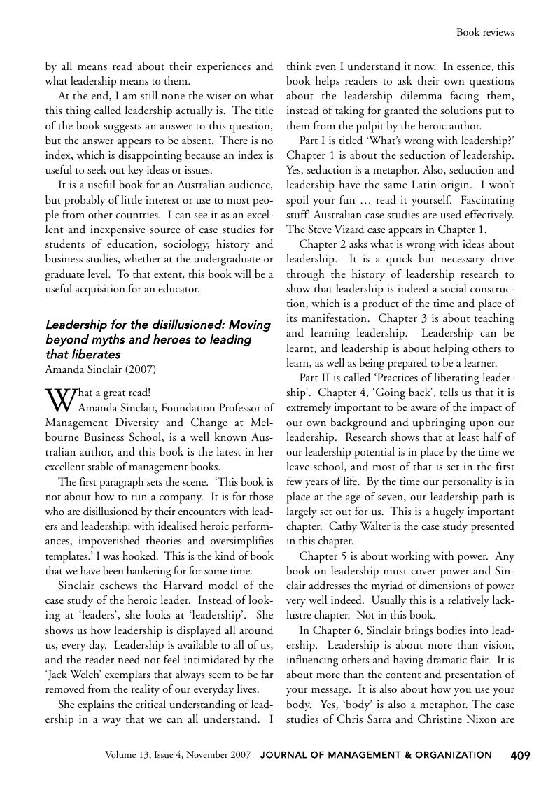 Leadership for the Disillusioned: Moving Beyond Myths and Heroes to Leading That Liberates