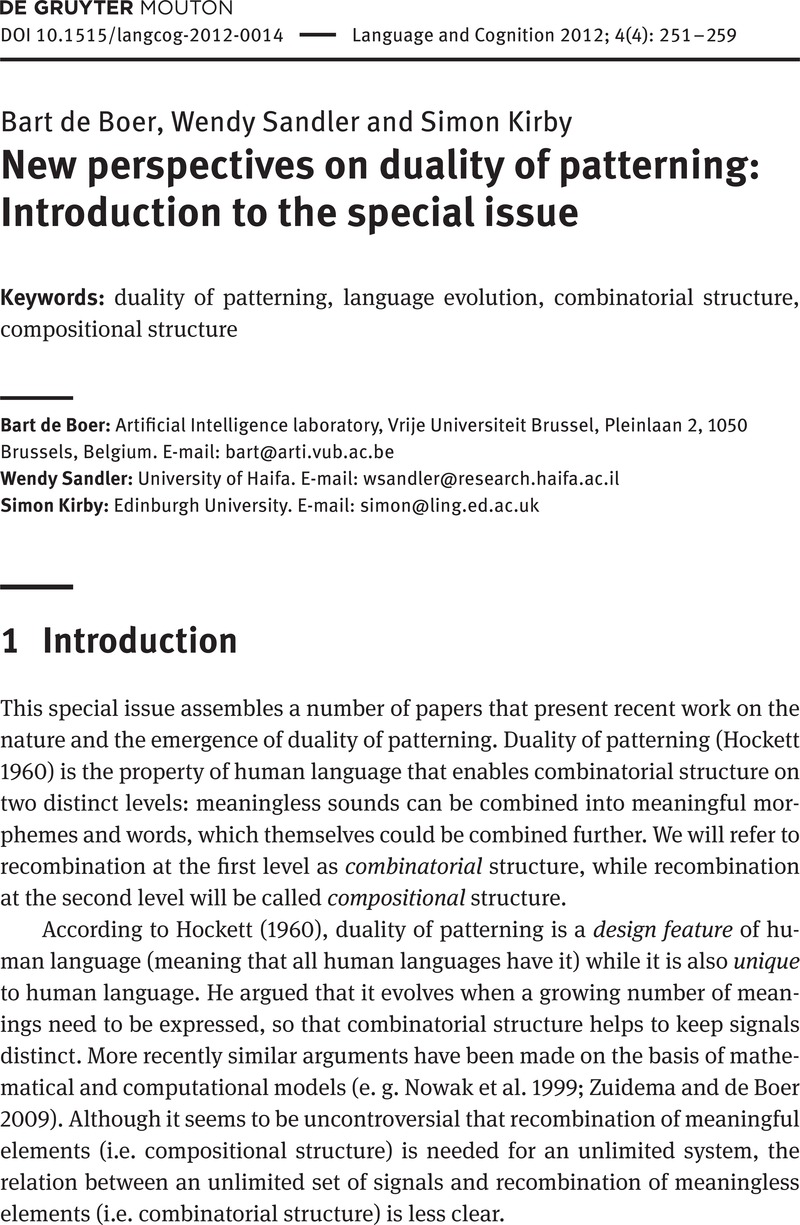 New perspectives on duality of patterning Introduction to the special