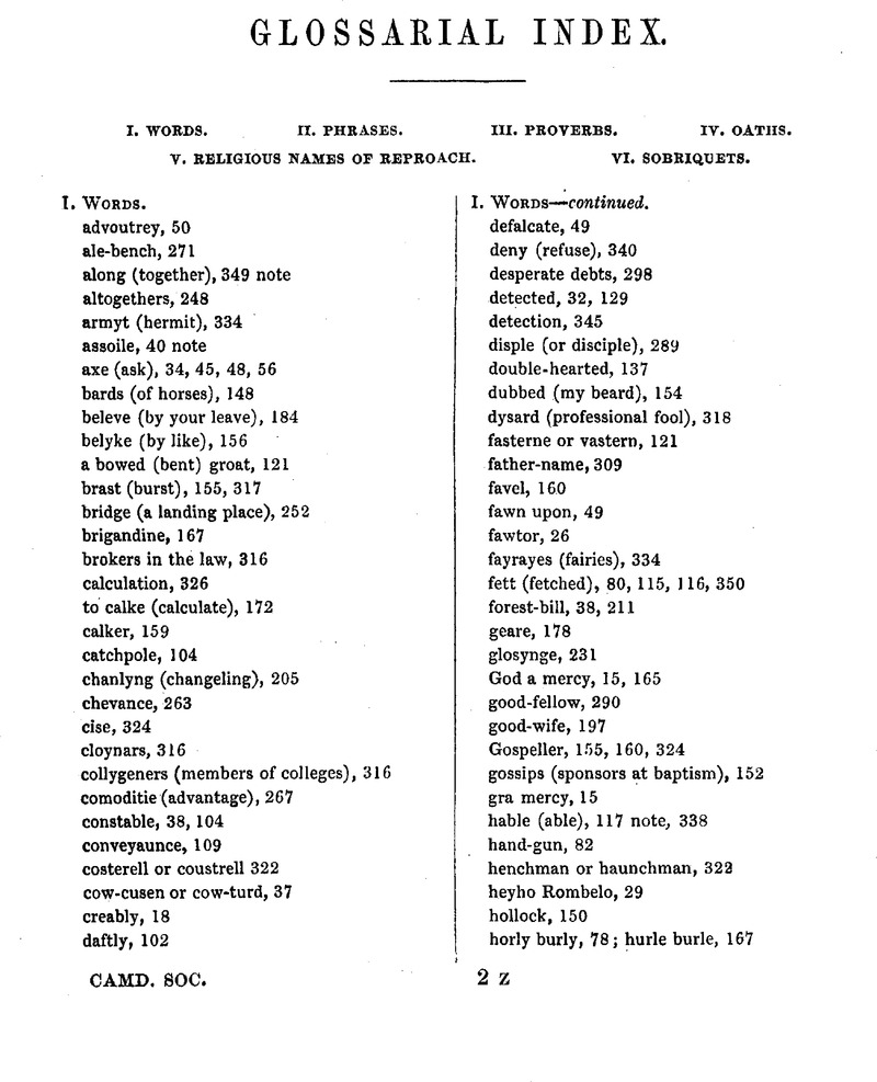 Glossarial Index | Camden Old Series | Cambridge Core