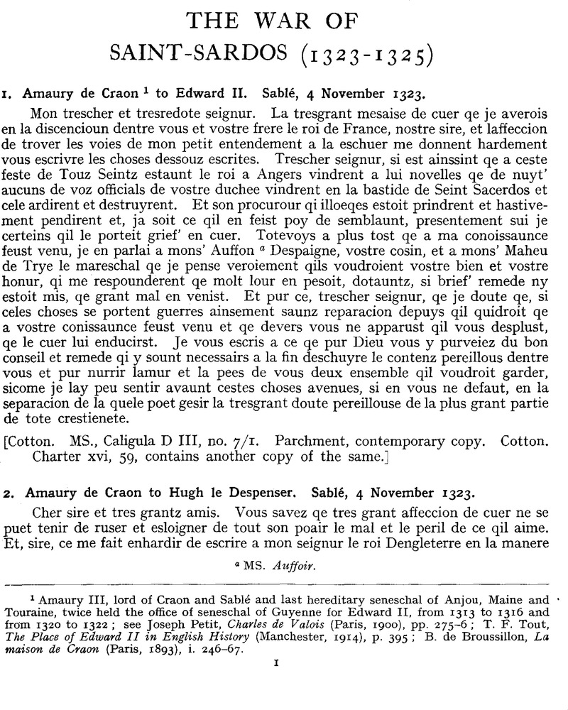 The War of SaintSardos (13231325) Camden Third Series Cambridge Core