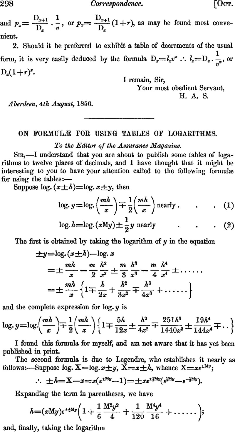 On Formulæ for using Tables of Logarithms | Journal of the Institute of ...