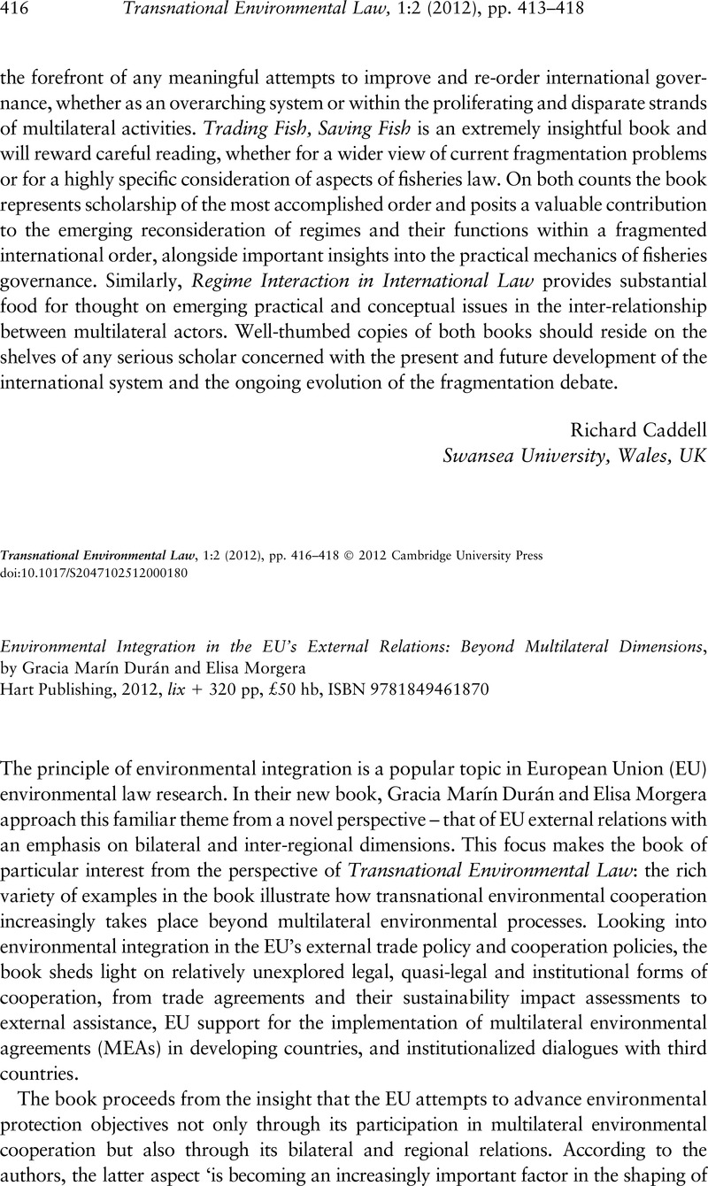 Environmental Integration in the EUs External Relations : Beyond Multilateral Dimensions