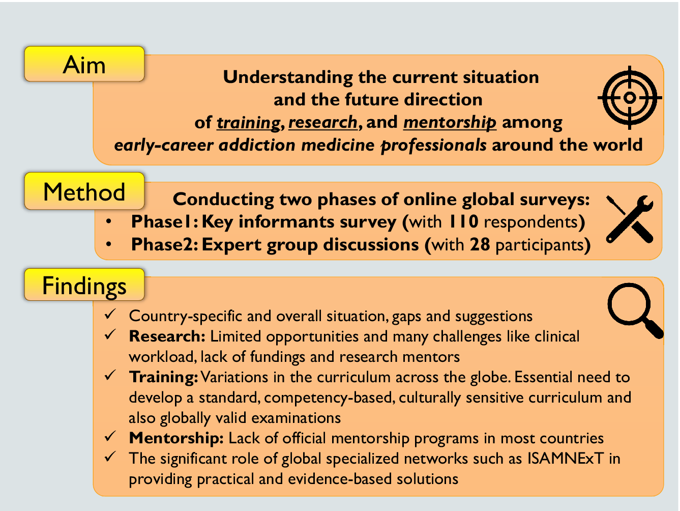 An online global survey and follow up expert groups on the scope