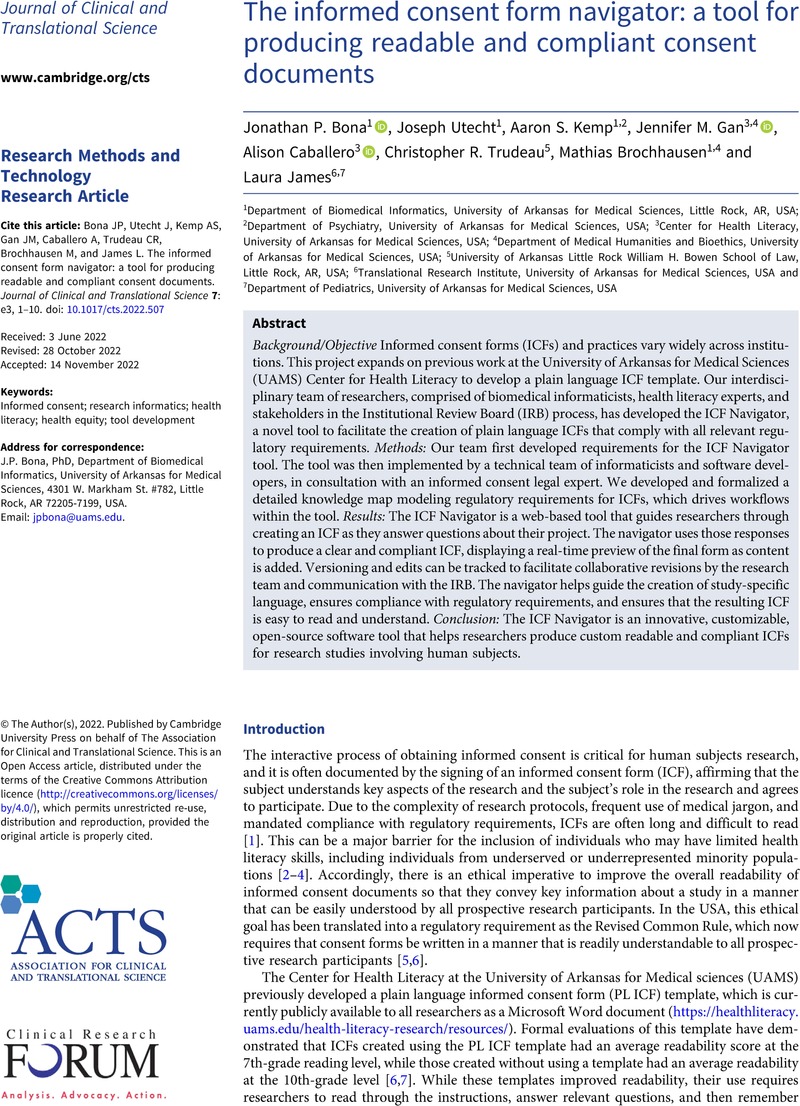 The Informed Consent Form Navigator: A Tool For Producing Readable And ...