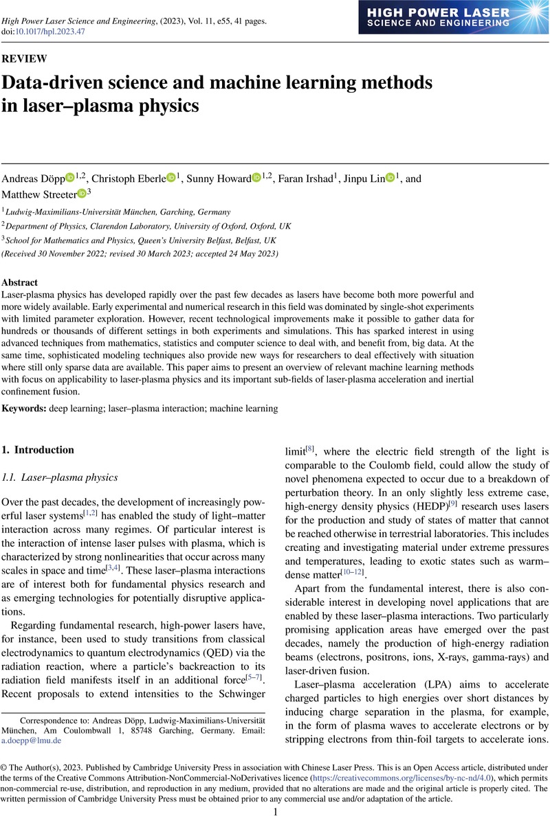 Data-driven Science And Machine Learning Methods In Laser-Plasma ...