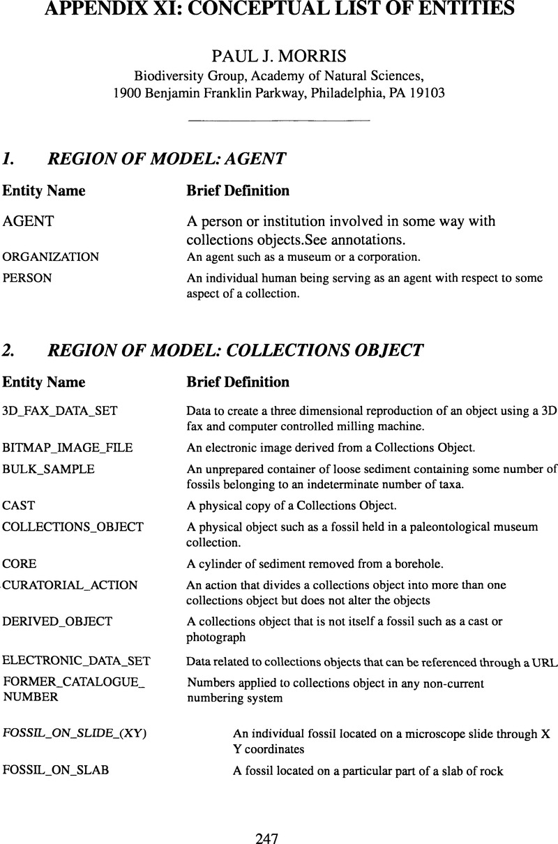 Appendix XI: Conceptual List of Entities | The Paleontological Society ...