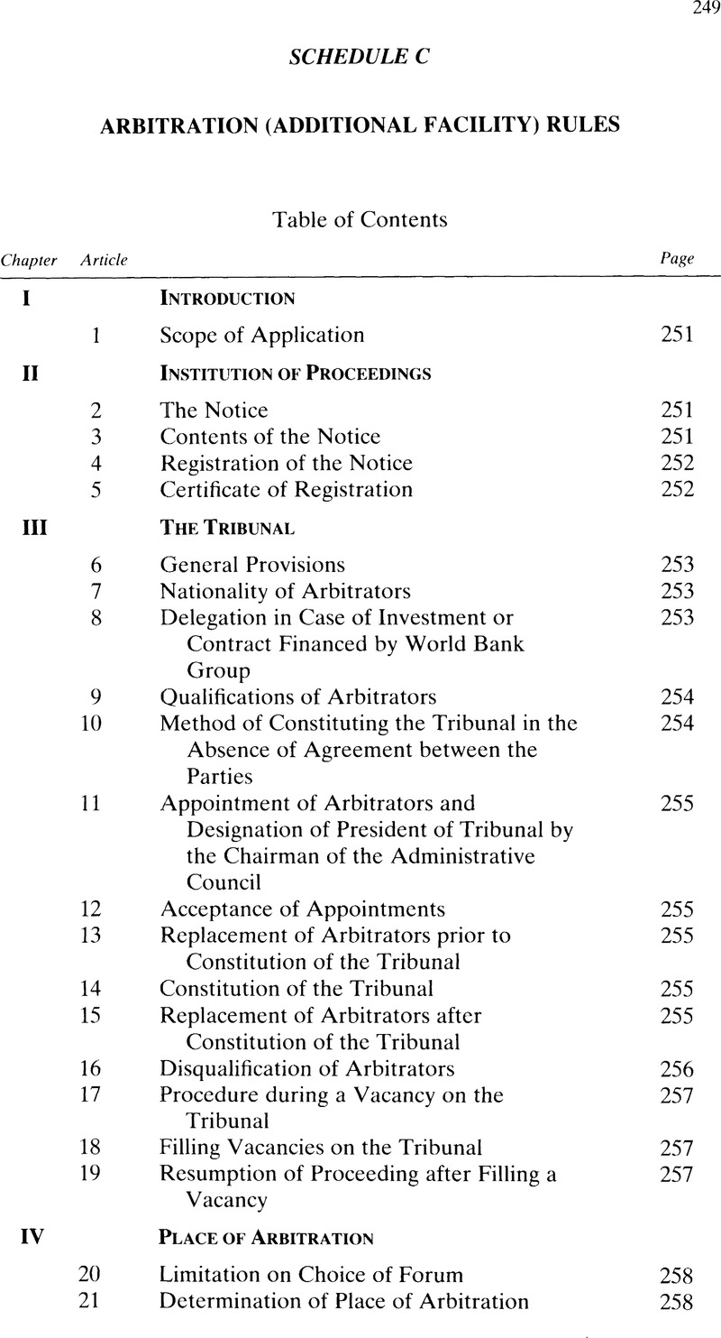 Schedule C Arbitration (Additional Facility) Rules | ICSID Reports ...