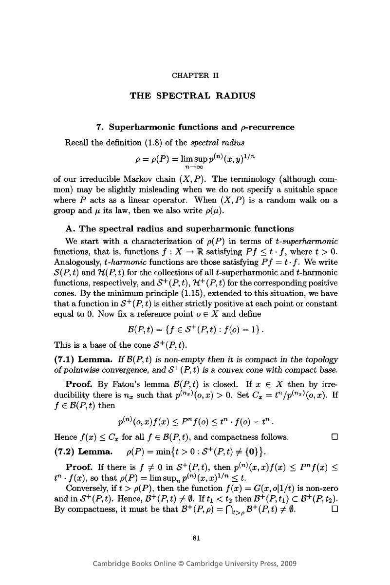 The spectral radius (Chapter II) - Random Walks on Infinite Graphs and ...