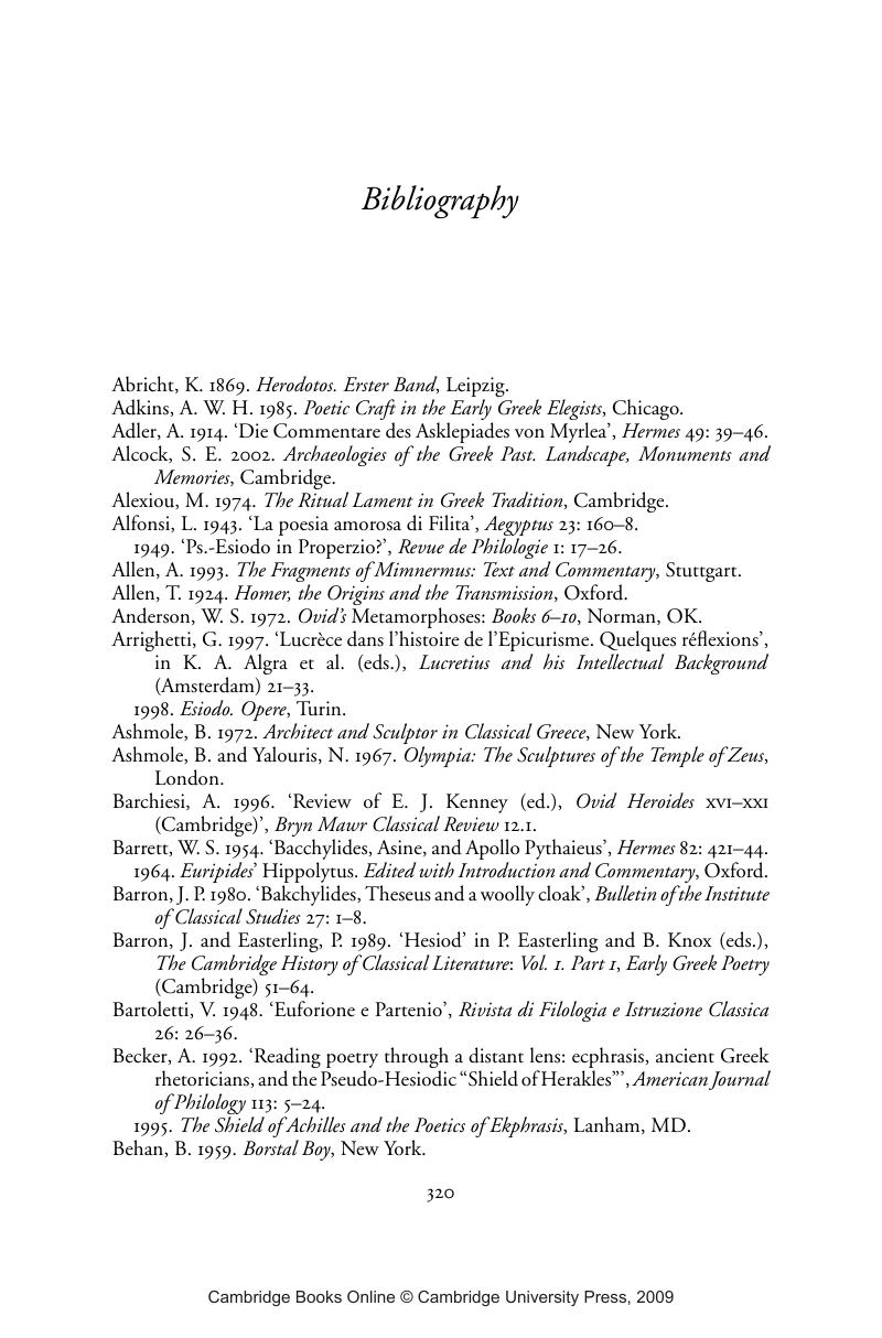 Bibliography - The Hesiodic Catalogue of Women