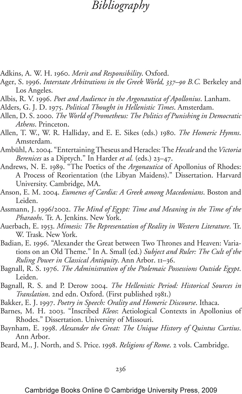 Bibliography The Politics of Apollonius Rhodius Argonautica