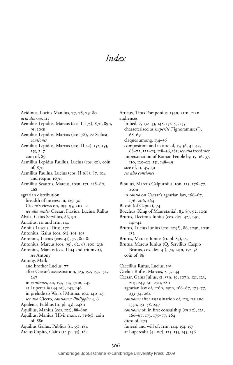 Index - Mass Oratory and Political Power in the Late Roman Republic