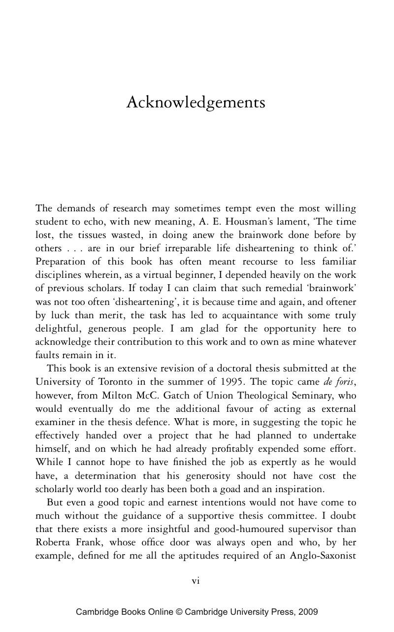 Acknowledgements - Ælfric's Letter to the Monks of Eynsham