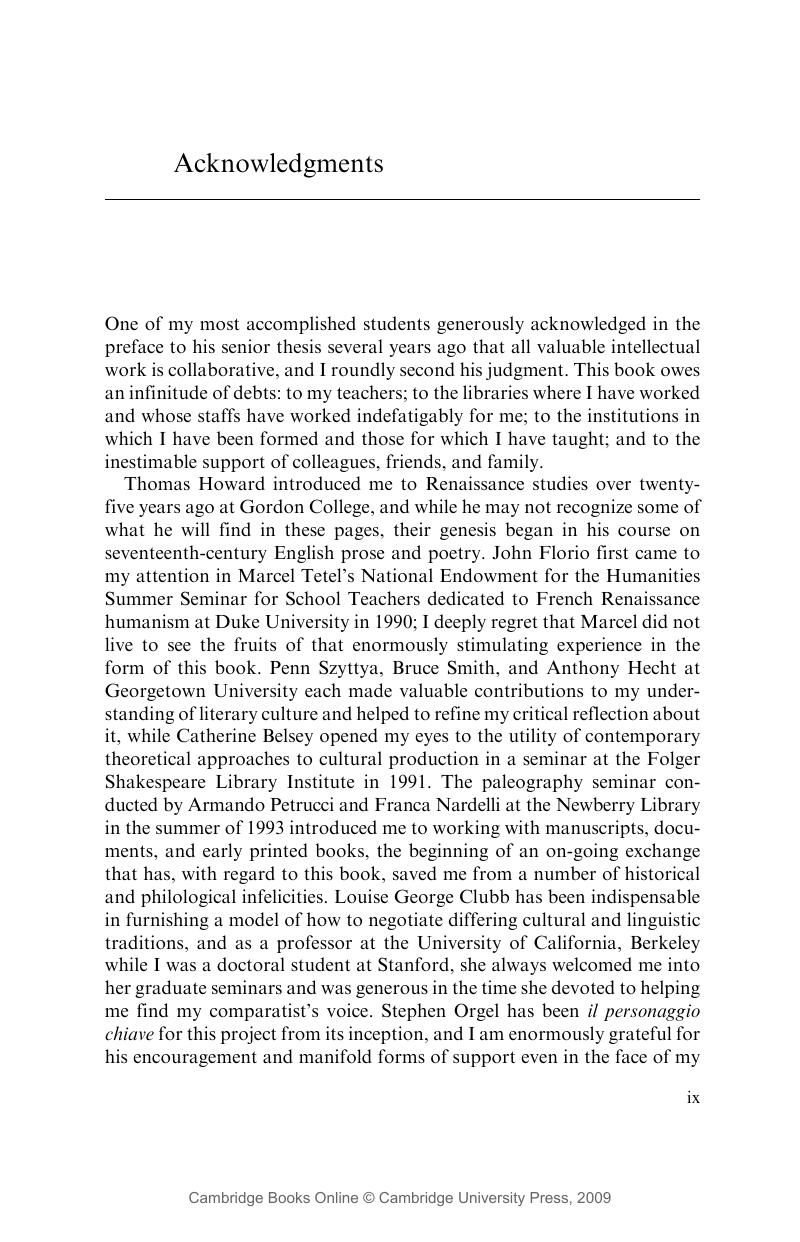 Acknowledgments - The Italian Encounter with Tudor England