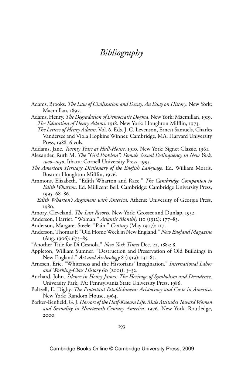 Bibliography Edith Wharton and the Politics of Race