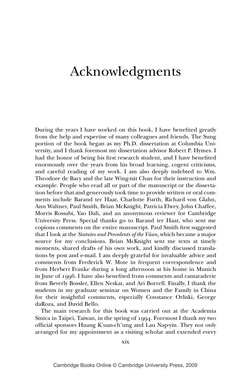 Acknowledgments - Women, Property, and Confucian Reaction in Sung and ...