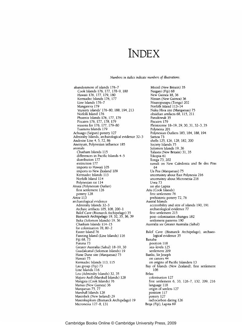 Index - The Prehistoric Exploration And Colonisation Of The Pacific