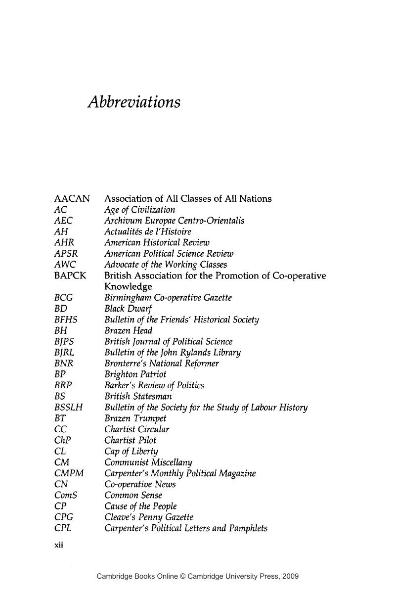 List of Abbreviations - Citizens and Saints