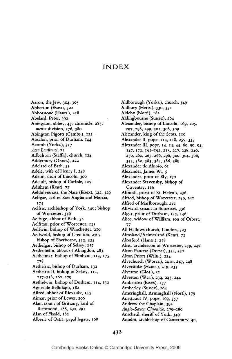 Index - Bishop and Chapter in Twelfth-Century England