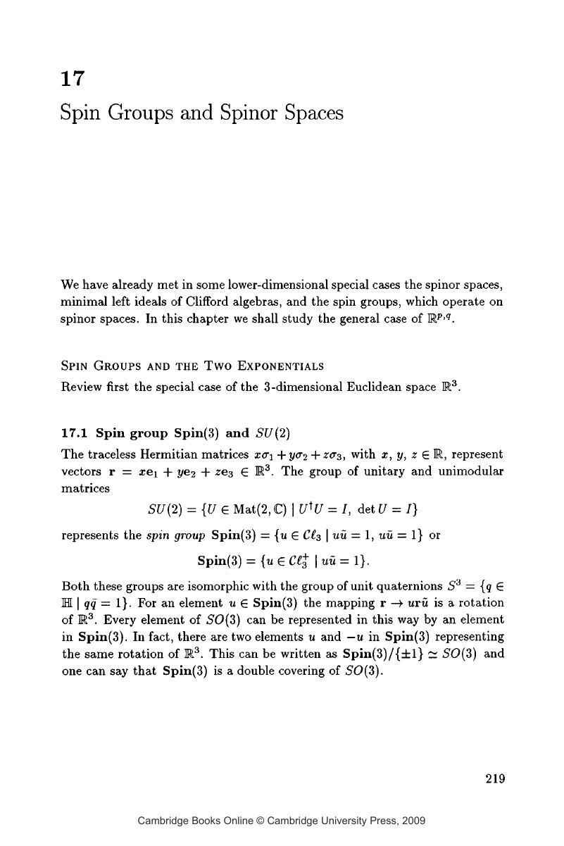 Spin Groups And Spinor Spaces (Chapter 17) - Clifford Algebras And Spinors