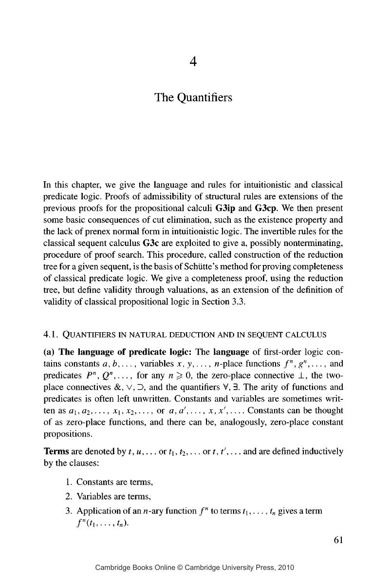 THE QUANTIFIERS (Chapter 4) - Structural Proof Theory