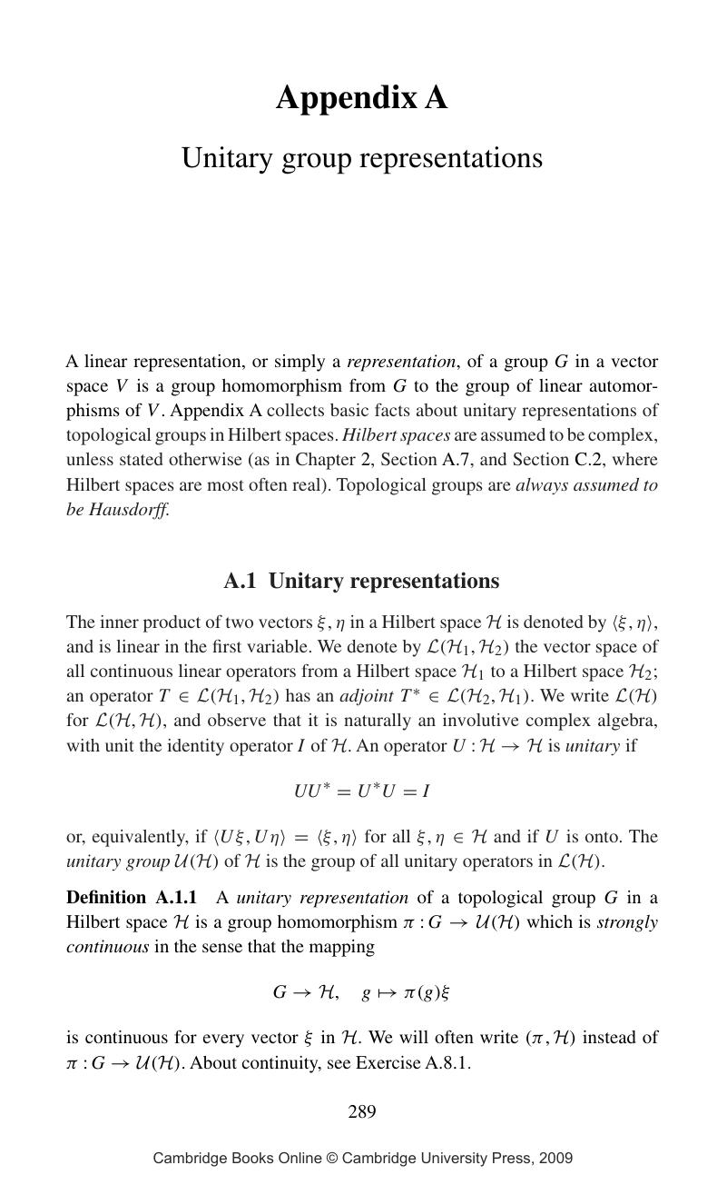 representation of a unitary group