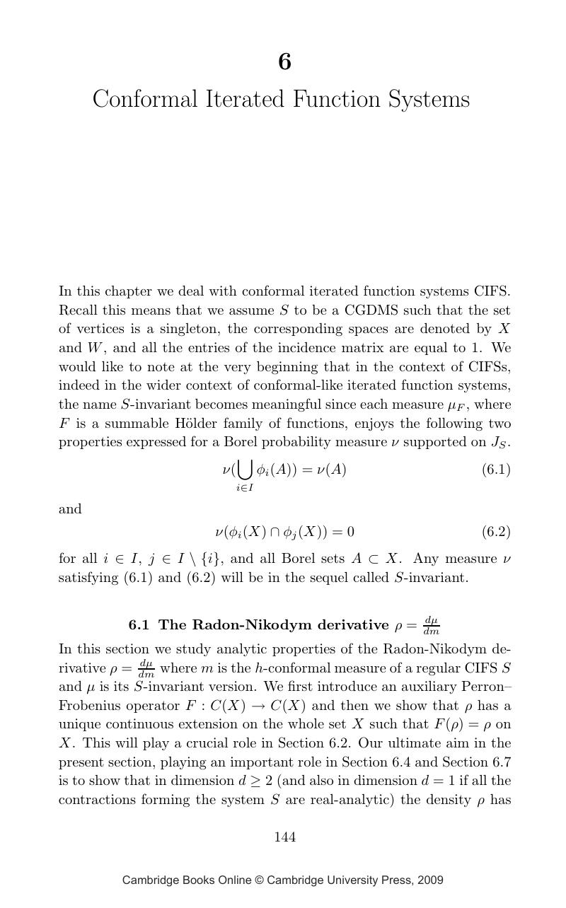 Conformal Iterated Function Systems (Chapter 6) - Graph Directed Markov ...