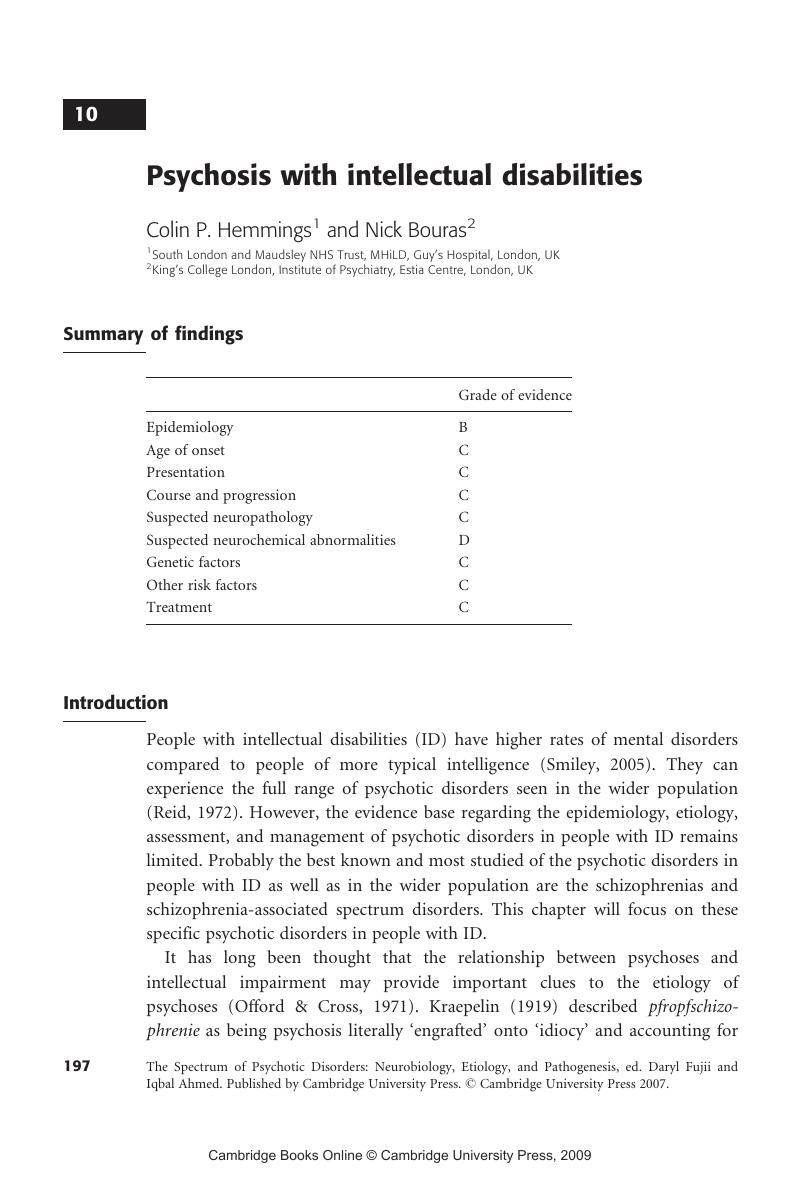 Psychosis With Intellectual Disabilities Chapter 10 The Spectrum Of 