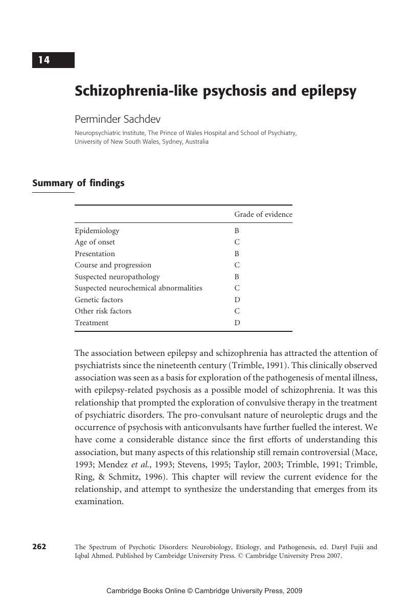 Schizophrenia-Like Psychosis And Epilepsy (Chapter 14) - The Spectrum ...