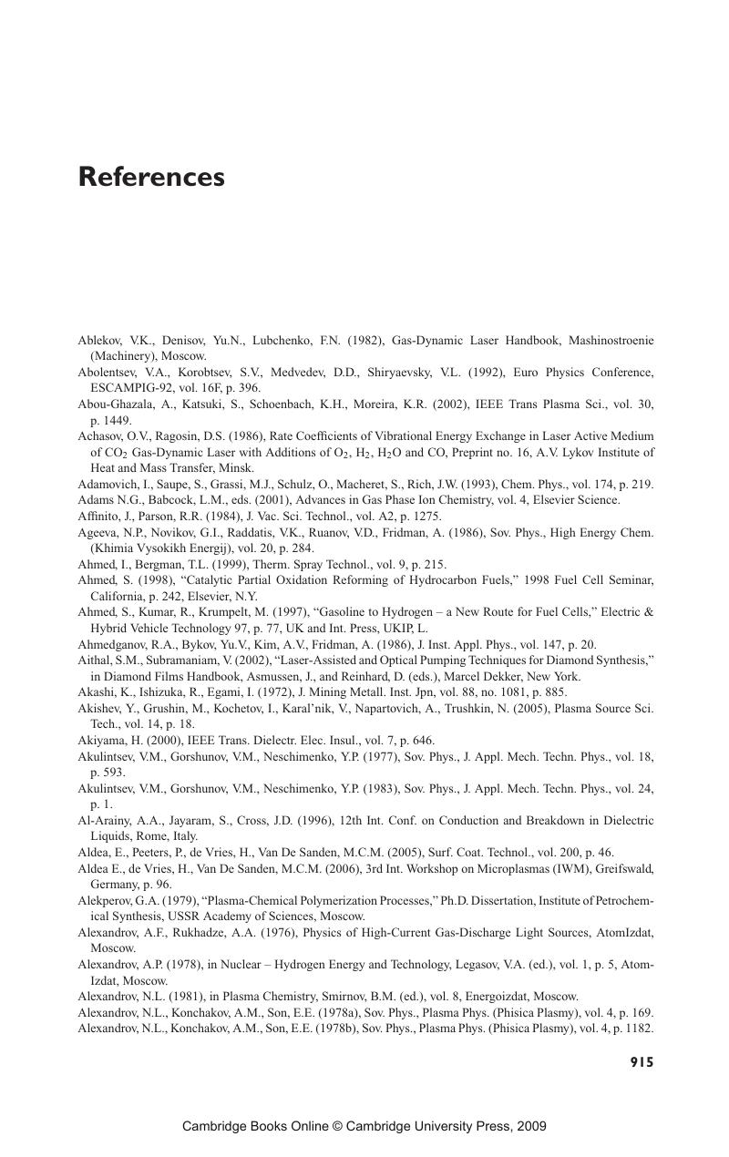 References Plasma Chemistry