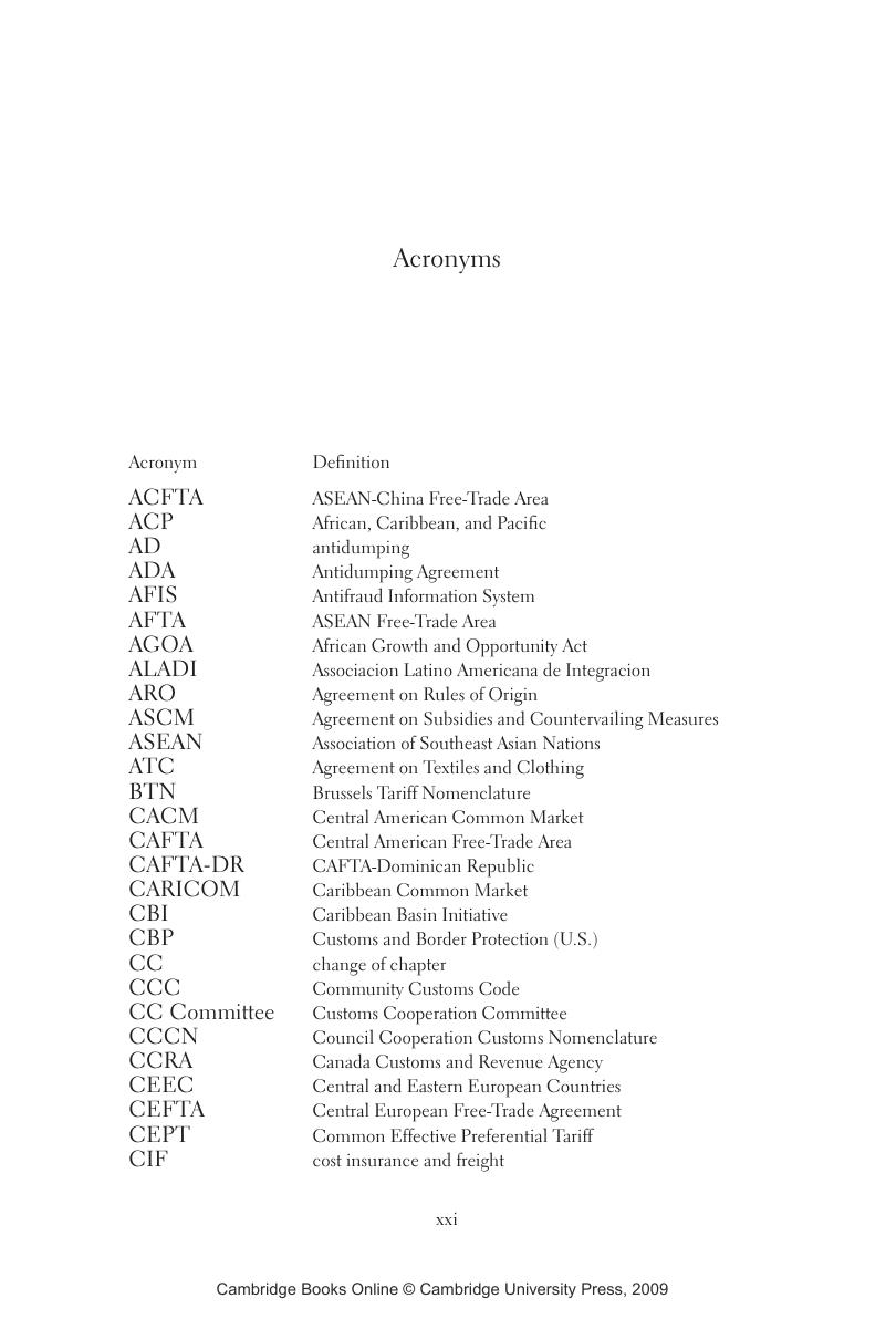 List of Acronyms Rules of Origin in International Trade