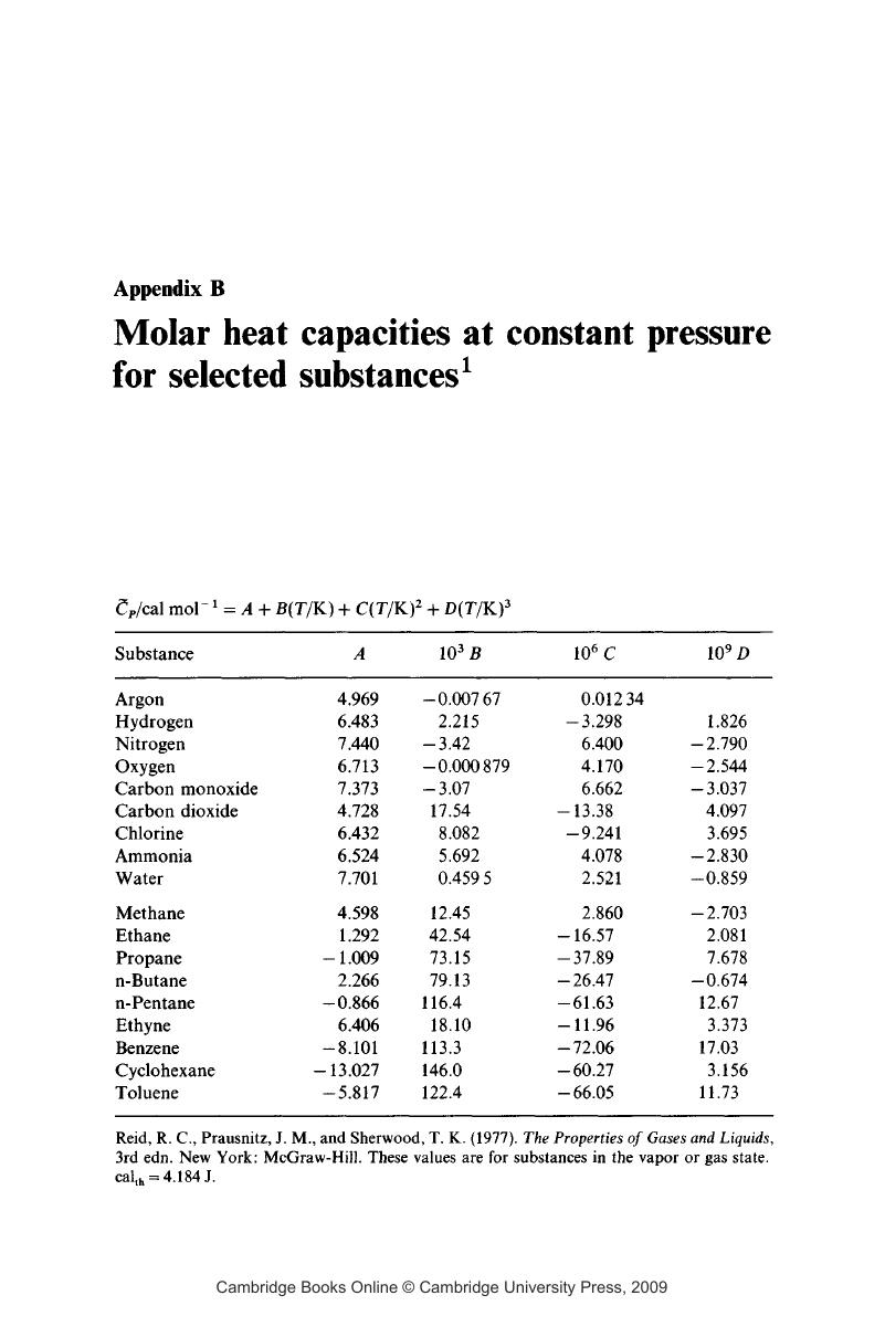 Molar Heat Capacities At Constant Pressure For Selected Substances B