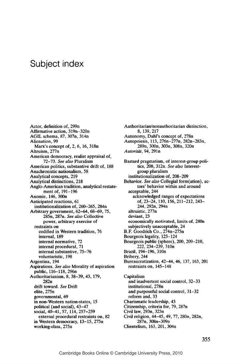 Subject Index - Theory Of Societal Constitutionalism