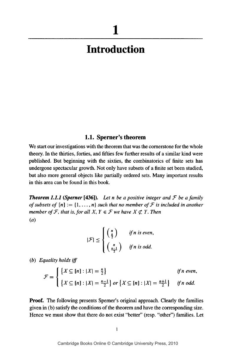 Introduction (Chapter 1) - Sperner Theory