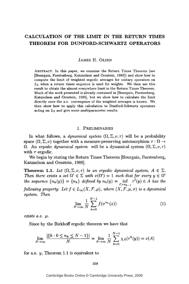 Calculation of the limit in the return times theorem for Dunford ...