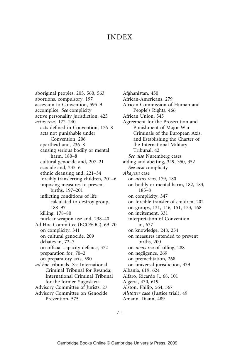 Index - Genocide in International Law