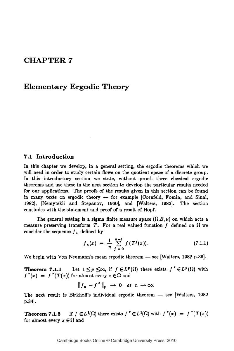 Elementary Ergodic Theory (CHAPTER 7) - The Ergodic Theory of
