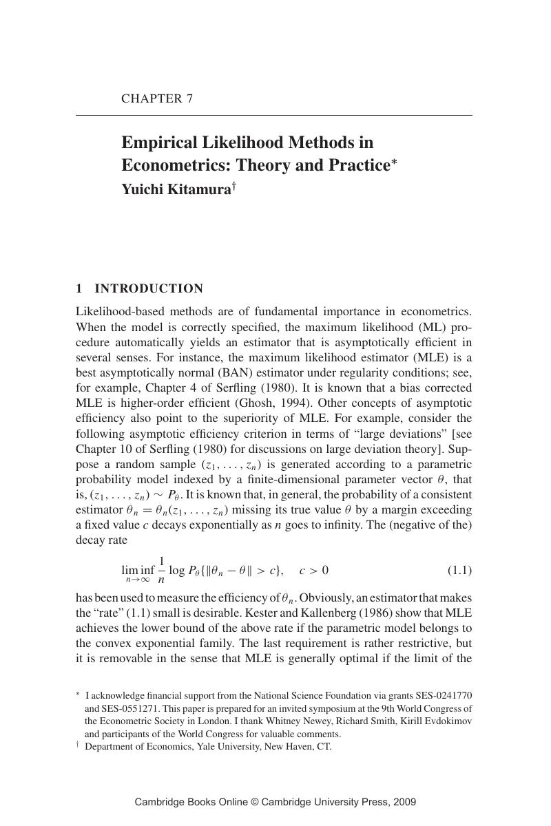 Empirical Likelihood Methods in Econometrics: Theory and Practice (Chapter  7) - Advances in Economics and Econometrics