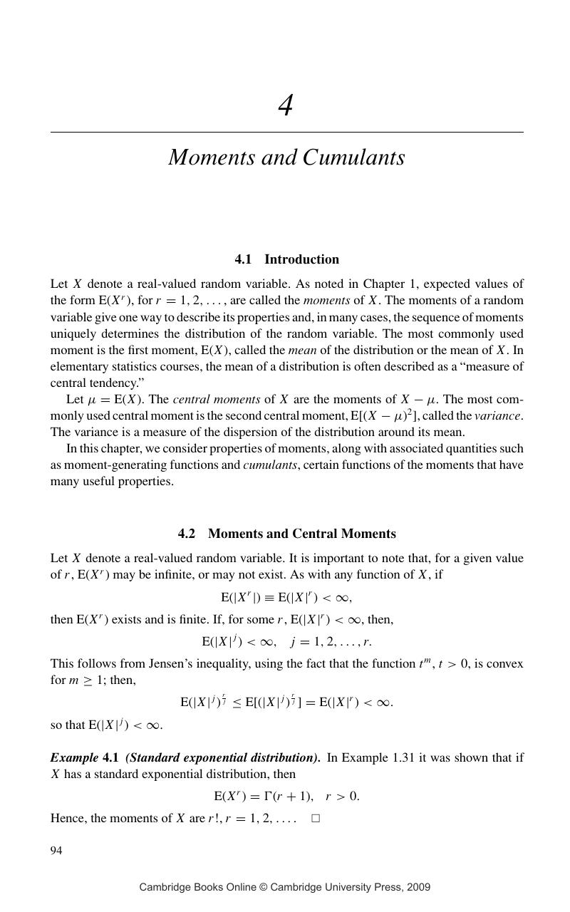 Moments And Cumulants (Chapter 4) - Elements Of Distribution Theory