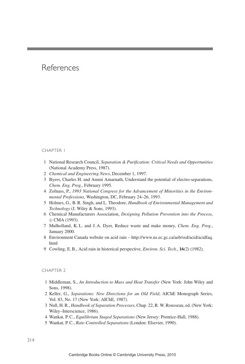 References - Principles of Chemical Separations with Environmental