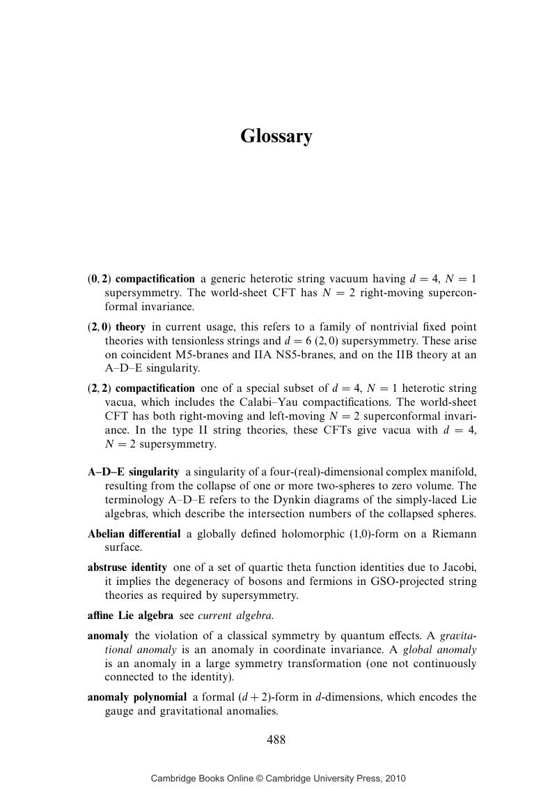 Glossary - String Theory