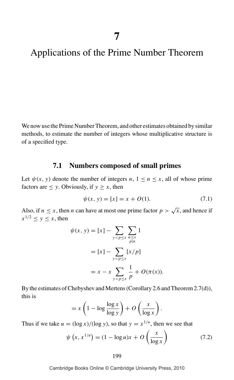 Applications Of The Prime Number Theorem (Chapter 7) - Multiplicative ...