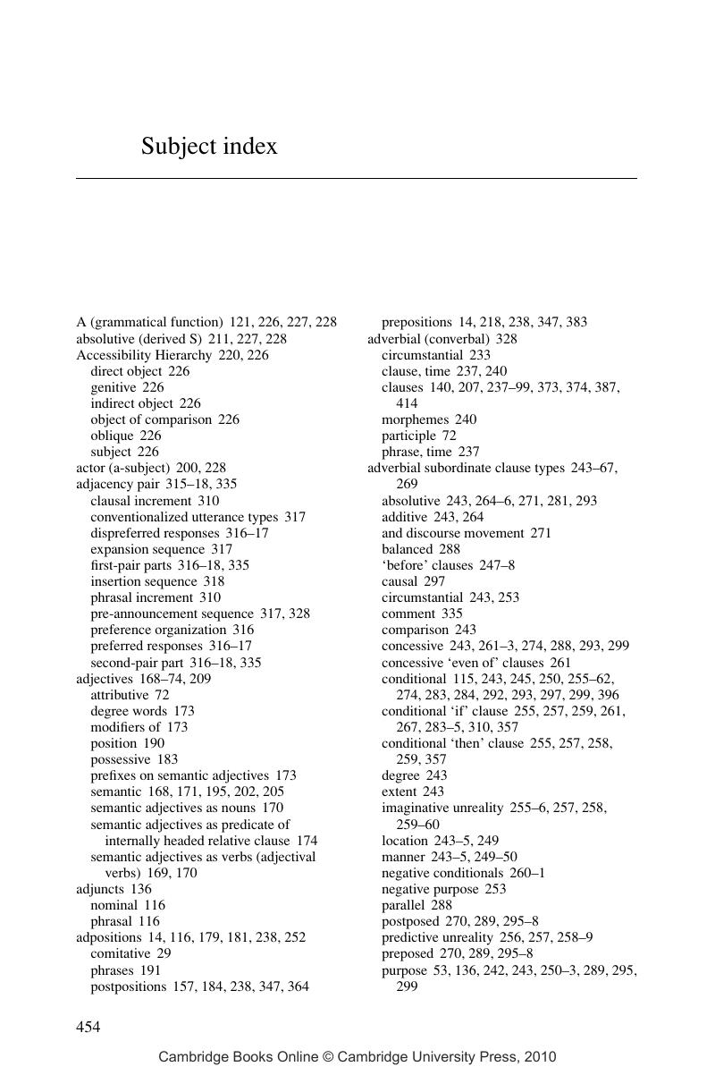 Subject Index - Language Typology And Syntactic Description