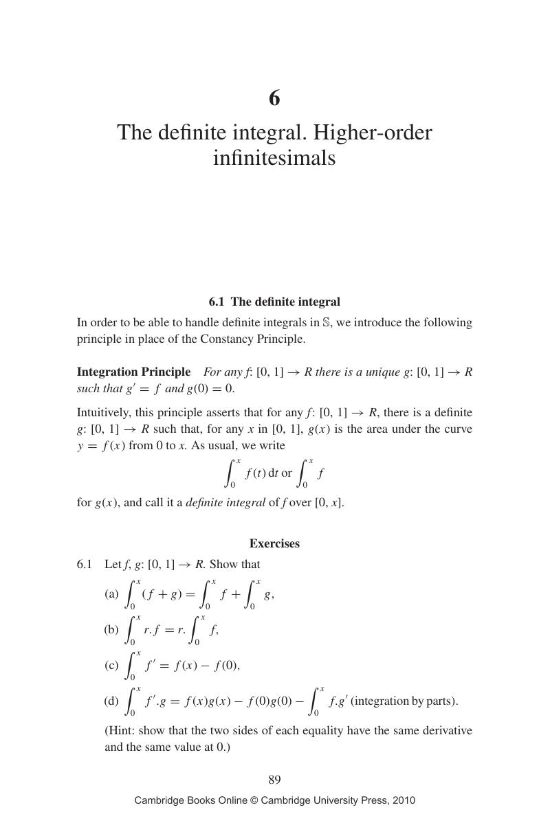 The definite integral. Higher-order infinitesimals (Chapter 6) - A