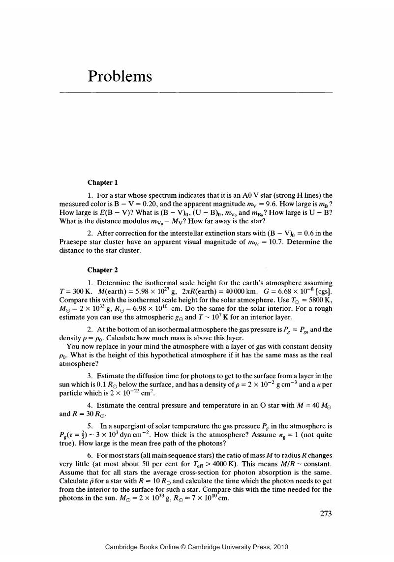 Problems - Introduction To Stellar Astrophysics