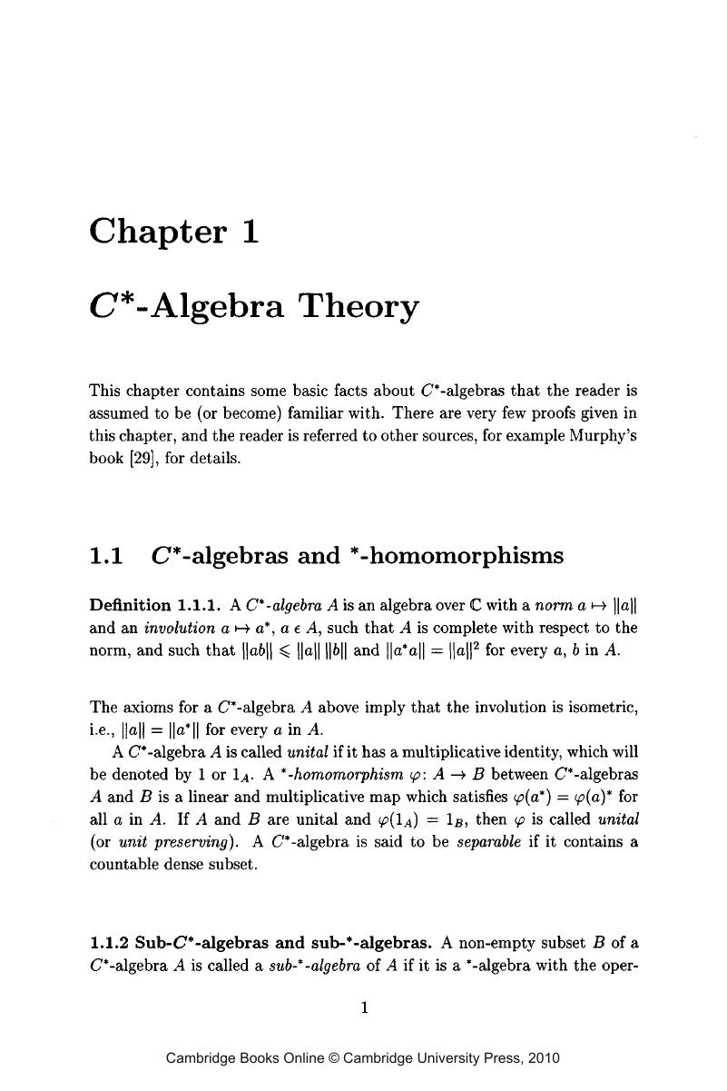 C*-Algebra Theory (Chapter 1) - An Introduction to K-Theory for C