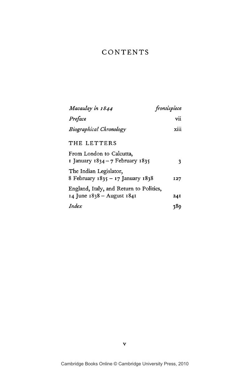 Contents - The Letters Of Thomas Babington MacAulay