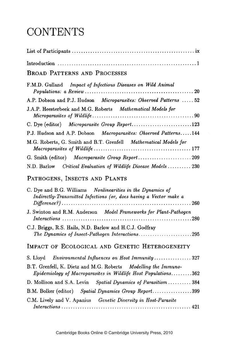 Contents Ecology of Infectious Diseases in Natural Populations