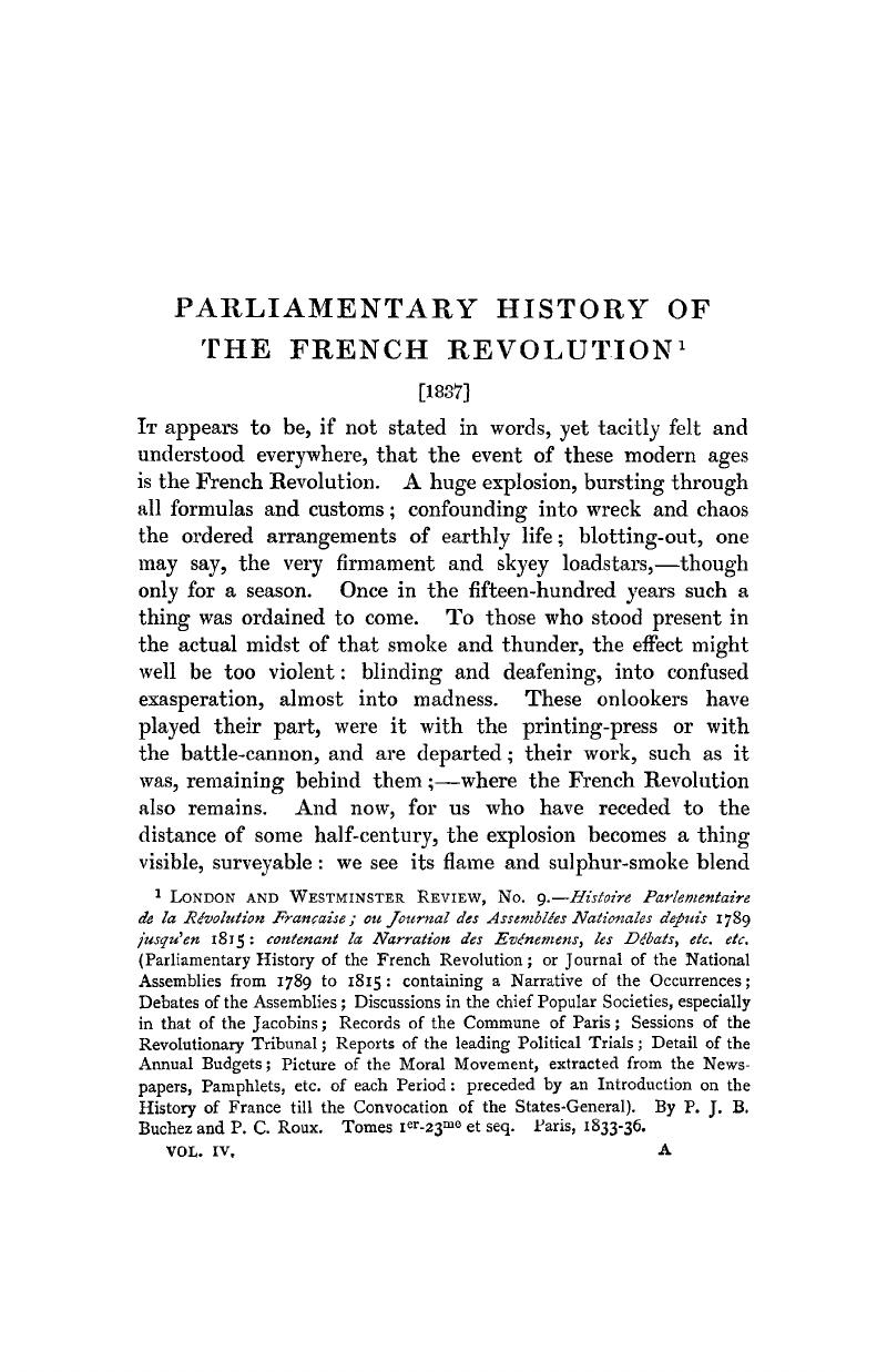 PARLIAMENTARY HISTORY OF THE FRENCH REVOLUTION The Works Of Thomas 