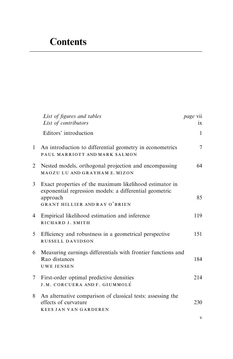 Contents - Applications of Differential Geometry to Econometrics