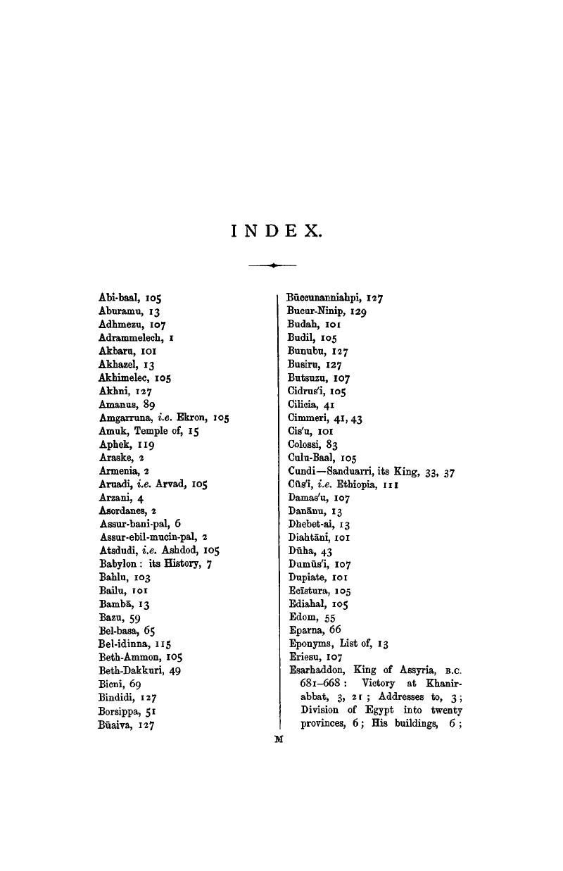 INDEX - The History of Esarhaddon (Son of Sennacherib) King of Assyria ...